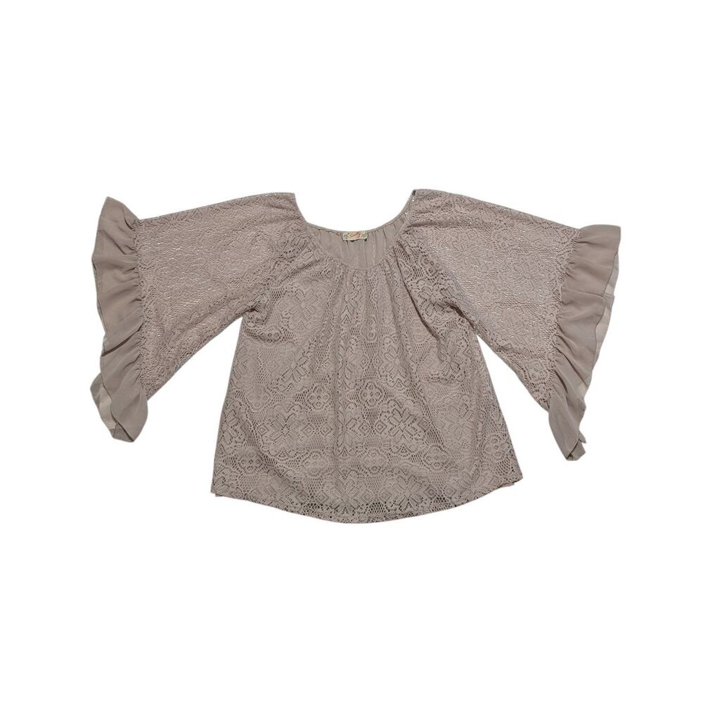 Scully Lace Ruffle Flare Sleeve Blouse Tan Brown Womens X-Large Southwestern